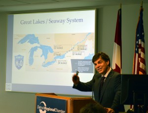 WINDSOR, ON.: President and CEO of the St. Lawrence Seaway Management Corporation Terrence Bowles speaks during a conference held at the office of the Detroit Regional Chamber of Commerce, Oct. 11. (PHOTO By/Richard Riosa) 