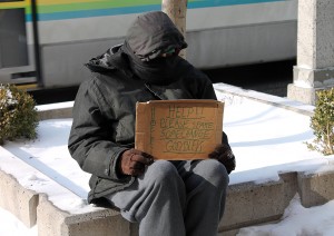 Windsor, Ont.:37-year-old homeless man  Don Lawson bundles up on Oullette Avenue on Jan. 23, 2014 (Photo by Dan Gray) 
