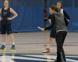 Windsor Lancers women's basketball head coach Chantal Vallée prepares for the OUA championship game March 8 against Queen's Gaels. (Photo by Joseph Elliott)