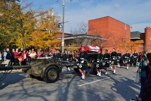 Cpl. Nathan Cirillo's casket being led down Bay Street in Hamilton on Oct. 28. (Photo by: Allanah Wills)