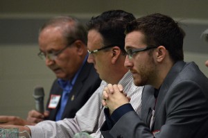 (Photo by Sean Frame) Ward 5 candidates (left to right) Ed Sleiman, Randy Diestelmann and Joey Wright answer question at the Gino Marcus Complex on Oct. 16