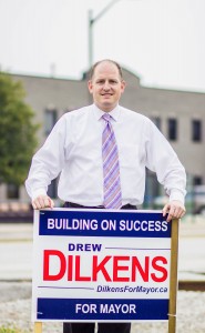 Mayoral candidate Drew Dilkens is seen standing in front of his campaign headquarters on Howard Avenue. 
