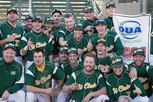 St. Clair College celebrates their championship win Sunday at Lacasse Park