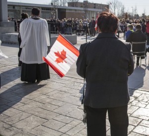 LaSalle gathers to commemorate those who sacrificed their lives at it's new Cenotaph on Nov. 11 (Photo by Caleb Workman)