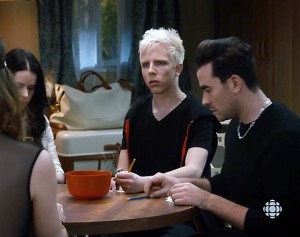 Brandon Rollo playing the part of Eric the Goth Kid in the new CBC “Schitt’s Creek” ( photo courtesy of CBC)