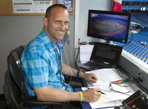 Blue Jays play-by-play announcer Joe Siddall prepares to call a game during the 2014 season. Photo courtesy of the Toronto Blue Jays.