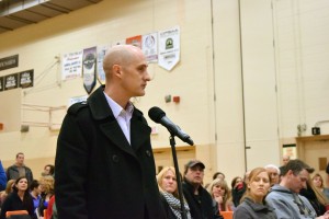 Amherstburg, Ontario. Jason lavigne, a town Councilor for Amherstburg, questions the GECDSB on how they evaluate the schools in the community on Jan. 29, 2015. (Photo by Johnathan Hutton) 