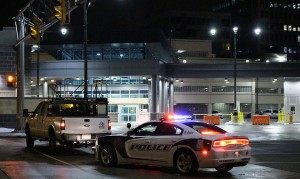 WINDSOR, ON. Police cars block the entrance of the Detroit-Windsor Tunnel on Tuesday, Jan. 20, after they evacuated the tunnel. (PHOTO BY KASSANDRA COATES/MEDIAPLEX)