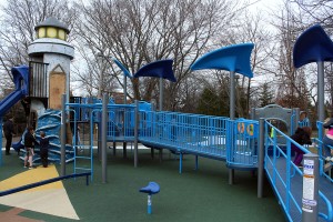 A lighthouse is the focal point of the nautical-themed playground at Kiwanis Park, Riverside, Windsor, April 12, 2015.  The playground is one of five new ones in Windsor featuring a theme and accessible (PHOTO/Mark Brown)