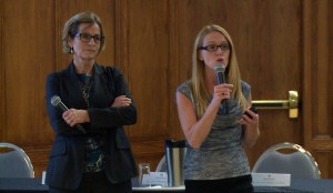 Dr. Lisa Porter, right, and Dr. Caroline Hamm present their study’s findings during a Seeds4Hope seminar at the Giovanni Caboto Club Oct. 28. (Photo by Taylor Busch) 