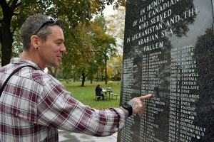 Jeff Gravel looks back on his service in the Canadian Armed Forces at the Afghanistan War Memorial in Windsor on Oct. 25 (Photo by Johnathan Hutton) 