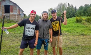 Owner of Straylight Films, Steve Shilson (middle), stands in a filming location for a GoPro hockey project with Bobby Ryan (right) of the Ottawa Senators and Claude Giroux (left) of the Philadelphia Flyers.