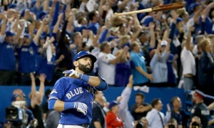 Toronto Blue Jays outfielder Jose Bautista launches his bat after hitting a three run home run in Wednesdays 6-3 win over the Texas Rangers at the Rogers Centre. (Photo from USAToday.com)