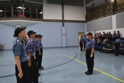 Windsor Sea Cadet, Petty Officer Second Class (PO2) Tara McKeown (right) conducts marching drills at HMCS Hunter in Windsor Ontario on Sept, 30 2015. (Photo by Johnathan Hutton) 