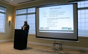 Heather Grondin, vice president of communications for WDBA, speaks at a public meeting held at The Ambassador Golf Club on Nov 17. Photo by Dawn Gray