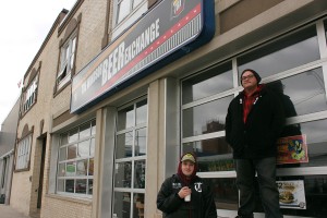 David Tidwell (Left) and Andrew Bell (Right), local Windsor underground promoters pose for a photo at The Beer Exchange, a regular concert venue for the promotion of underground music events. 