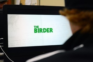 A student watches 'The Birder' directed by Ted Bezaire. (Photo by Jordan Caschera)