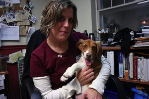 Melanie Coulter is pictured in her office with a shelter dog at the Windsor-Essex Humane Society on November 12, 2015. Photograph by Kati Panasiuk 