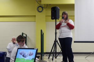 Joanne Bedard (right) tells the story of her daughter Katelyn at the swab event at St. Clair College on Jan. 28. She also thanked the participants of the event for becoming part of the registry. Photo by Lyndi-Colleen Morgan 