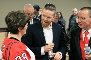 Ryan Ellis signs an autograph for a fan during a pre-ceremony meet-and-greet at the WFCU Centre Saturday. (Photo: Todd Shearon)