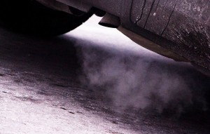 A muffler expels greenhouse gas into the environment on Friday, February 12. (photo by: Kayla Wang)