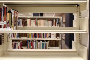 Shelves left unfilled at the Windsor Public Library central branch.