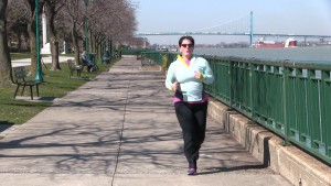 Filby runs at the Windsor-Detroit riverfront Spring 2016.