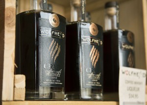 MCGREGOR, ON - A bottle of Wolfhead Craft Coffee Cafe Whisky Liqueur sits on a shelf inside Wolfhead Distillery's retail store at its facility in McGregor on May 25. (Photo by: Justin Prince, The MediaPlex)