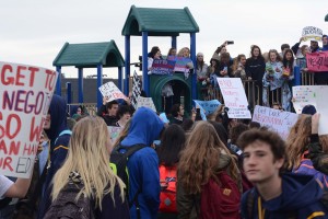 “Go back to negotiation so we can get an education”, chant St. Anne students after walking out of school to support striking support staff. Photo by Lt.-Col. David Lafreniere (ret’d)