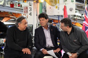Sergio Marchionne, Jerry Dias, Dino Chiodo are photographed at the Windsor Assembly Plant. Photo by Michelle Laramie