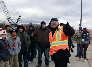 Mark Butler, director of communications for the Windsor-Detroit Bridge Authority, gives a tour of the Gordie Howe Bridge plaza. photo by Zander Kelly.