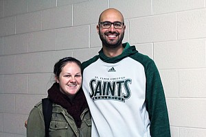 Maddison Connolly, left, with coach Jimmy El-Turk, right, pose for a picture at the St. Clair College Sportsplex. Photo By Amos Johnson