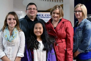 Left: Paige Jimmerfield, 13, Keith Campeau, Marrim Campeau, 12, Jennifer Campeau and Rebecca Wilson attending the Essex County Council Meeting on Oct. 2, 2016. Photo by Alyssa Leonard