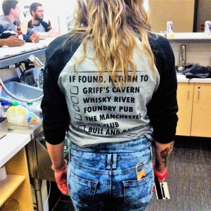  Amanda Serediuk wearing a Grub Crawl shirt. (Photo by Kyle Rose) 