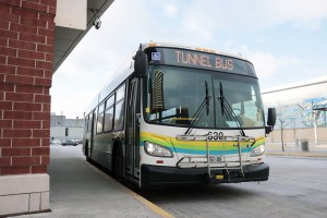 An upgraded Transit Windsor bus waits at the Terminal in downtown Windsor. (Photo by Zander Kelly) 