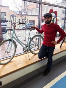 Oliver Swainson poses inside Bike Windsor-Essex. 