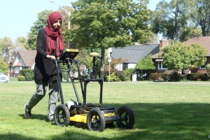 Mariam Ageli is experimenting using ground penetrating radar at the WeDigHistory Project in Assumption Park on Saturday Sept. 24.