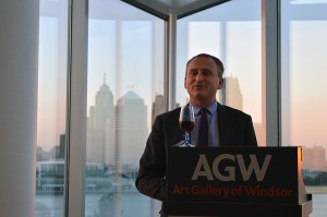Chris Housr, the dean of the faculty of Science at the University of Windsor toasts the "Science Uncorked" series wine tasting event at the Art Gallery of Windsor on Thurs., Sept. 14, 2017. Photo by Ken Pastushyn.