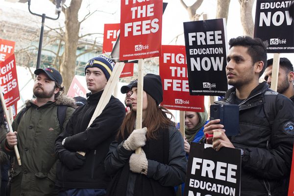 University of Windsor students protesting outside of the University on Feb. 1. (Photo courtesy: Carl Harris)