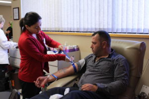 Samir Badr donates blood at the Canadian Blood Service on Monday, Sept. 17, 2018. He was one of 50 people who donated.