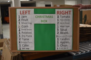 A list of the items put into the annual Windsor Goodfellows Christmas boxes. [Photo by Alyssa Leonard]