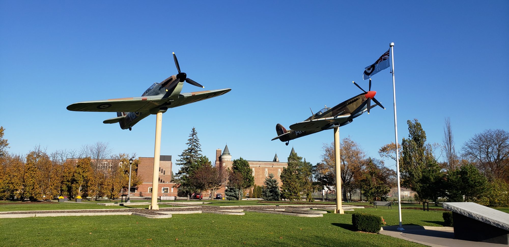 Fighter Jets from WWII guard the Canadian Air Force Memorial in Jackson Park